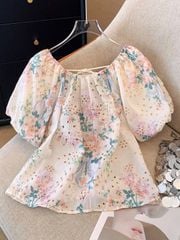 KS0880 - Áo xô thêu tay bí họa tiết hoa (lẻ)