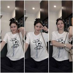 KS0862-Set áo thun trắng in cún đính charm, quần dài X.Đen
