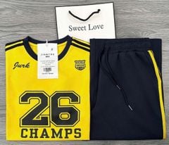 TB8502-Set thể thao, áo thun vàng in số 26+quần dài phối sọc