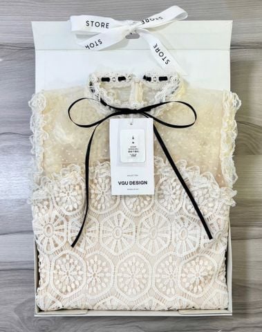VGU0462-Đầm ren thêu viền bèo phối voan CC
