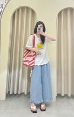 TQ4332-Set áo thun trắng in hình, quần dài caro xanh