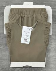 TB8504-Set áo sát nách nhúng bèo phối nút sau lưng +CV dài Nâu