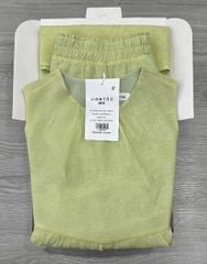 TB8510-Set tơ họa tiết hoa, áo babydoll + CV dài Xanh