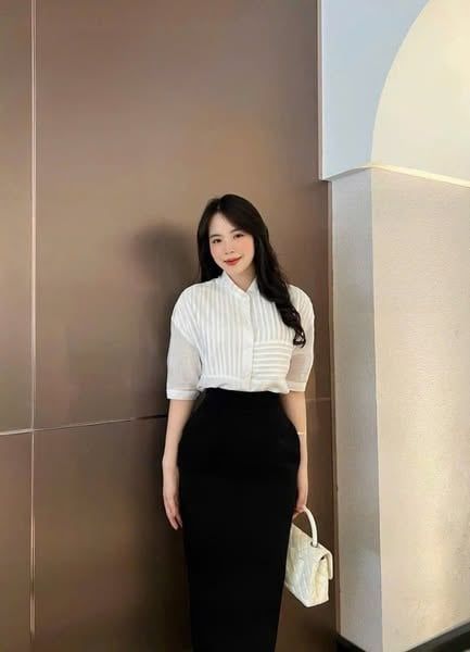 SKY8516-Set công sở CC, áo sơ mi kiểu+CV bút chì Đen (áo trắng)