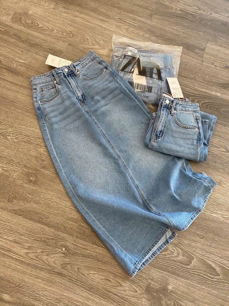 TB8148-Chân váy Jean  dài Xanh