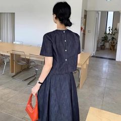 KS0872-Set jean, áo phối nút sau lưng+CV xòe CC