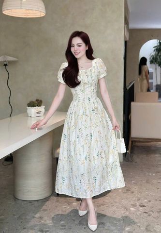 TB5748-Đầm xô thêu họa tiết hoa CC Kem