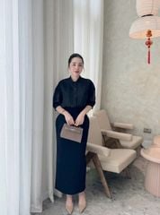 SKY8515-Set công sở CC, áo sơ mi kiểu+CV bút chì Đen