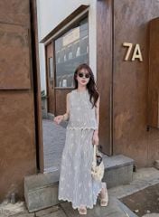 KS5130-Set sọc xanh, áo sát nách+ CV dài thêu hoa nổi CC