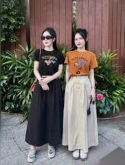 VGU0493-Set áo thun in hình, CV dài Đen+nịt