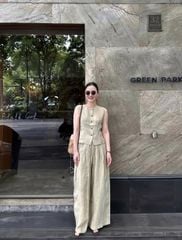 KS0870-Set basic, áo sát nách, quần suông Kem