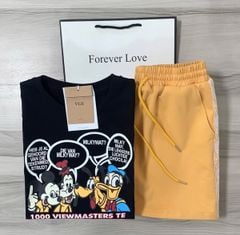 VGU0502-Set áo thun in micky, quần short phối viền ren Vàng