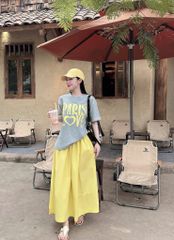 KS0893-Set áo thun xám in chữ, CV dài Vàng