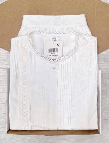 TQ4347-Set basic, áo li ngực phối ren+CV ngắn Trắng