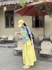 KS0893-Set áo thun xám in chữ, CV dài Vàng