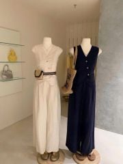 TQ4341-Set áo gile+quần dài Kem