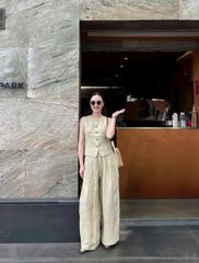 KS0870-Set basic, áo sát nách, quần suông Kem