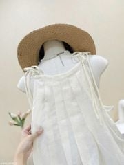 VGU0450-Set áo bí đính nơ cột dây vai, quần suông Xanh