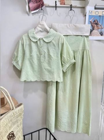 VGU0521 - SET ÁO VIỀN LƯỢN SÓNG + CHÂN VÁY DÀI