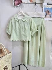 VGU0521 - SET ÁO VIỀN LƯỢN SÓNG + CHÂN VÁY DÀI