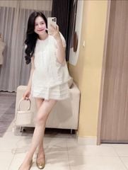 TQ4347-Set basic, áo li ngực phối ren+CV ngắn Trắng