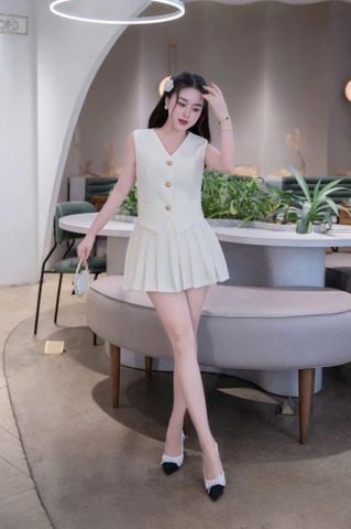 TQ4334 - SET ÁO GILE + CHÂN VÁY NGẮN XẾP LY FULL KEM