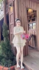 TQ4349-Set tơ tencel thêu, áo sát nách+quần short Kem