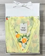 VRA0645-Set váy 2 dây hoa Vàng +áo khoác Xanh