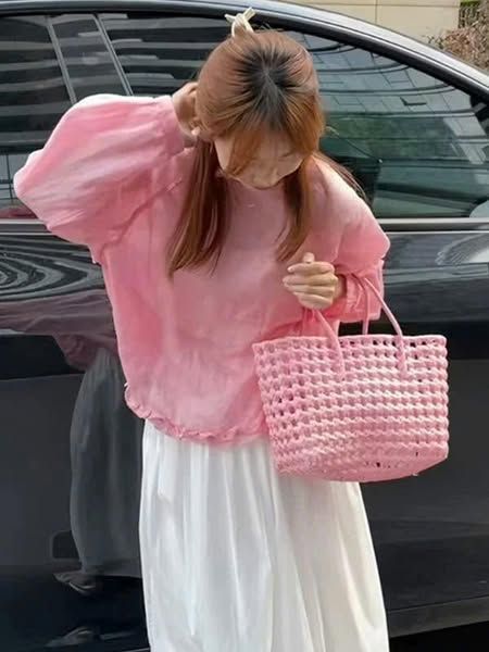 VGU0489-Áo cổ tròn lai nhúng bèo Hồng (lẻ)