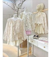 KS0887-Set áo hoa thêu, quần short Hồng