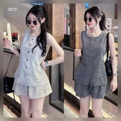 VGU0515 - SET ÁO GILE PHỐI TÚI + QUẦN SHORT XÁM NHẠT