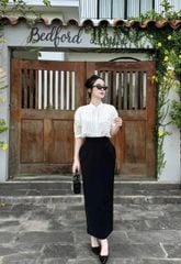 SKY8516-Set công sở CC, áo sơ mi kiểu+CV bút chì Đen (áo trắng)