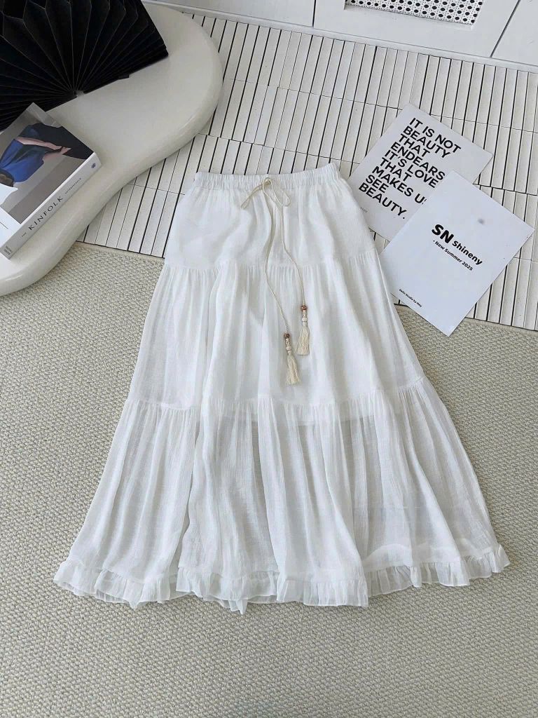 KS0906-Chân váy tầng viền bèo Xanh