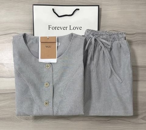 VGU0516 - SET ÁO GILE PHỐI TÚI + QUẦN SHORT XÁM ĐẬM