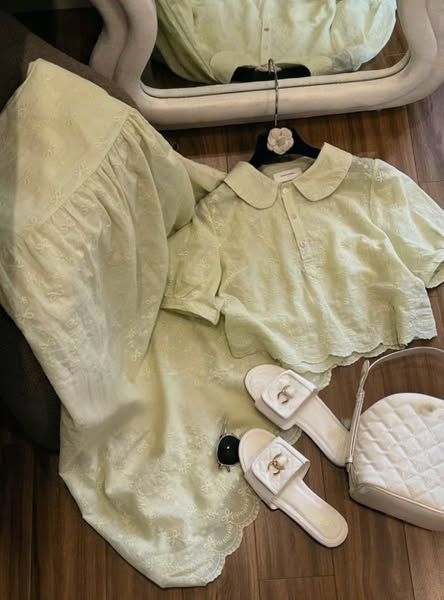 VGU0521 - SET ÁO VIỀN LƯỢN SÓNG + CHÂN VÁY DÀI