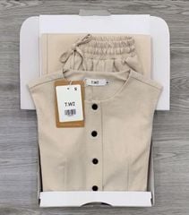 KS0870-Set basic, áo sát nách, quần suông Kem