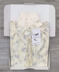 KS0886-Set áo hoa tím thêu, quần short Kem