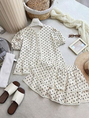 TB5751 - SET ÁO TAY BỒNG + CHÂN VÁY TẦNG CHẤM BI