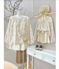 KS0887-Set áo hoa thêu, quần short Hồng