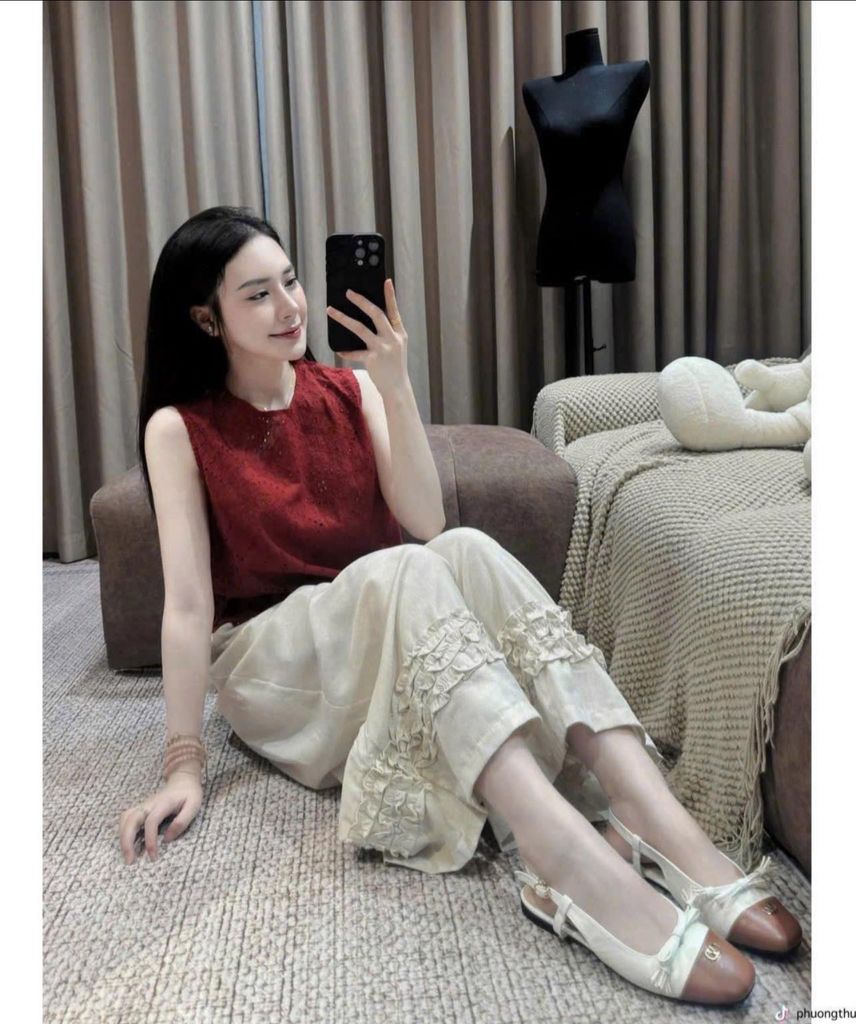TB5752 - SET ÁO SÁT NÁCH ĐỎ + QUẦN DÀI PHỐI CHÂN BÈO