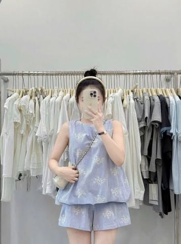 TQ4356 - SET THÊU ÁO SÁT NÁCH + QUẦN SHORT XANH