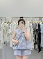 TQ4356 - SET THÊU ÁO SÁT NÁCH + QUẦN SHORT XANH