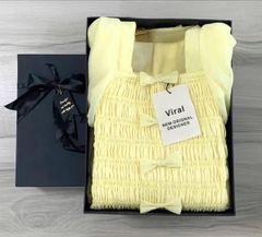 VRA0610 ĐẦM VÀNG MOCKING THUN TAY PHỒNG
