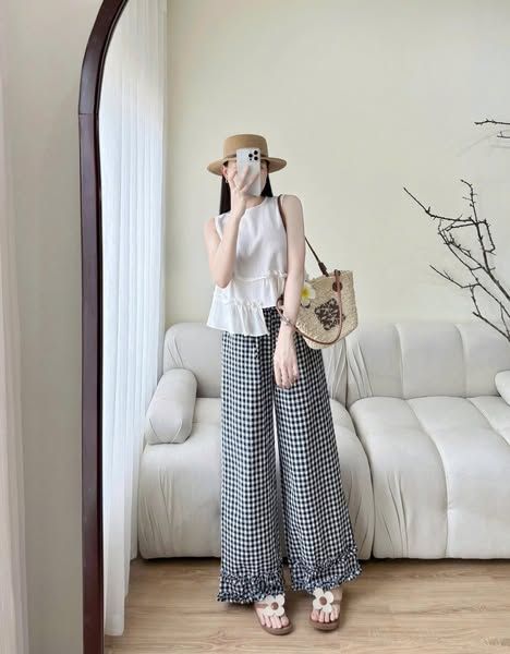TQ4354 - SET ÁO KIỂU + QUẦN SỌC CARO