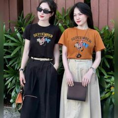 VGU0493-Set áo thun in hình, CV dài Đen+nịt