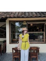 KS0894-Set áo sơ mi tay liền, quần suông Trắng + nịt