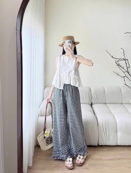 TQ4354 - SET ÁO KIỂU + QUẦN SỌC CARO