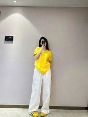 TQ4348-Set áo thun cổ tim thêu ngựa, quần suông Trắng