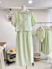 VGU0521 - SET ÁO VIỀN LƯỢN SÓNG + CHÂN VÁY DÀI