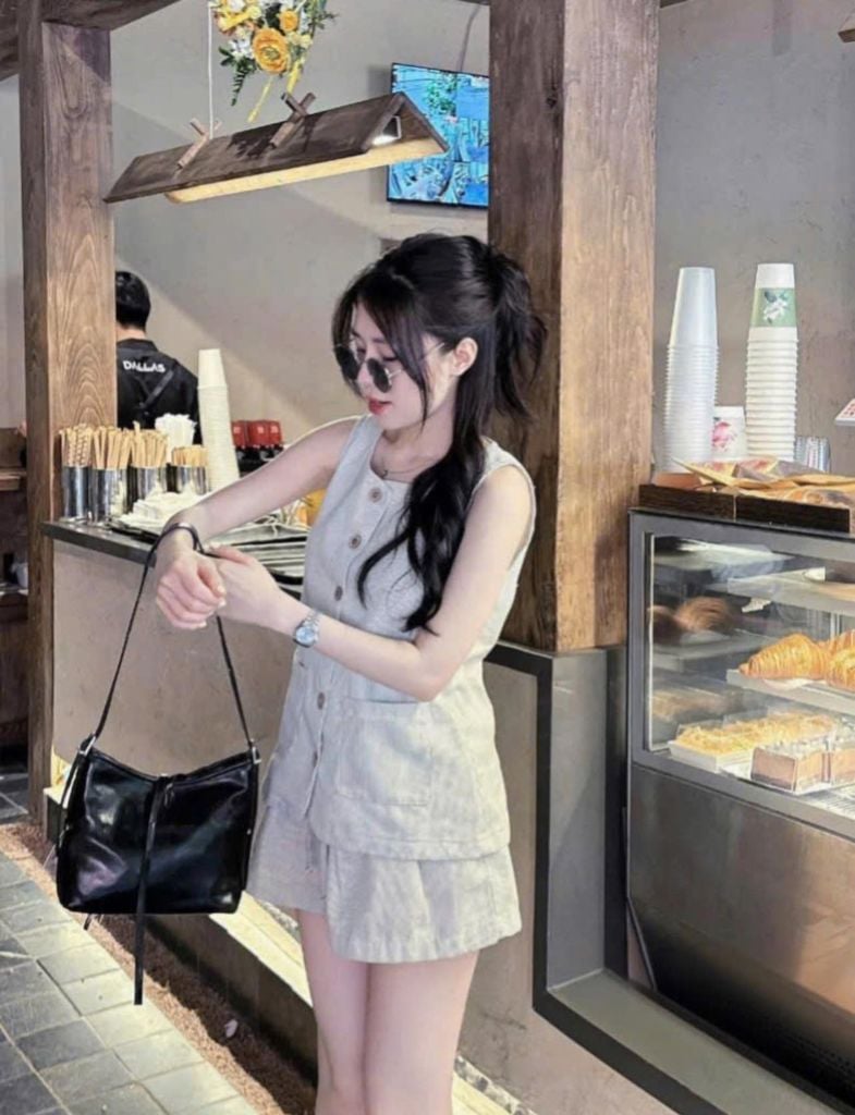 VGU0515 - SET ÁO GILE PHỐI TÚI + QUẦN SHORT XÁM NHẠT